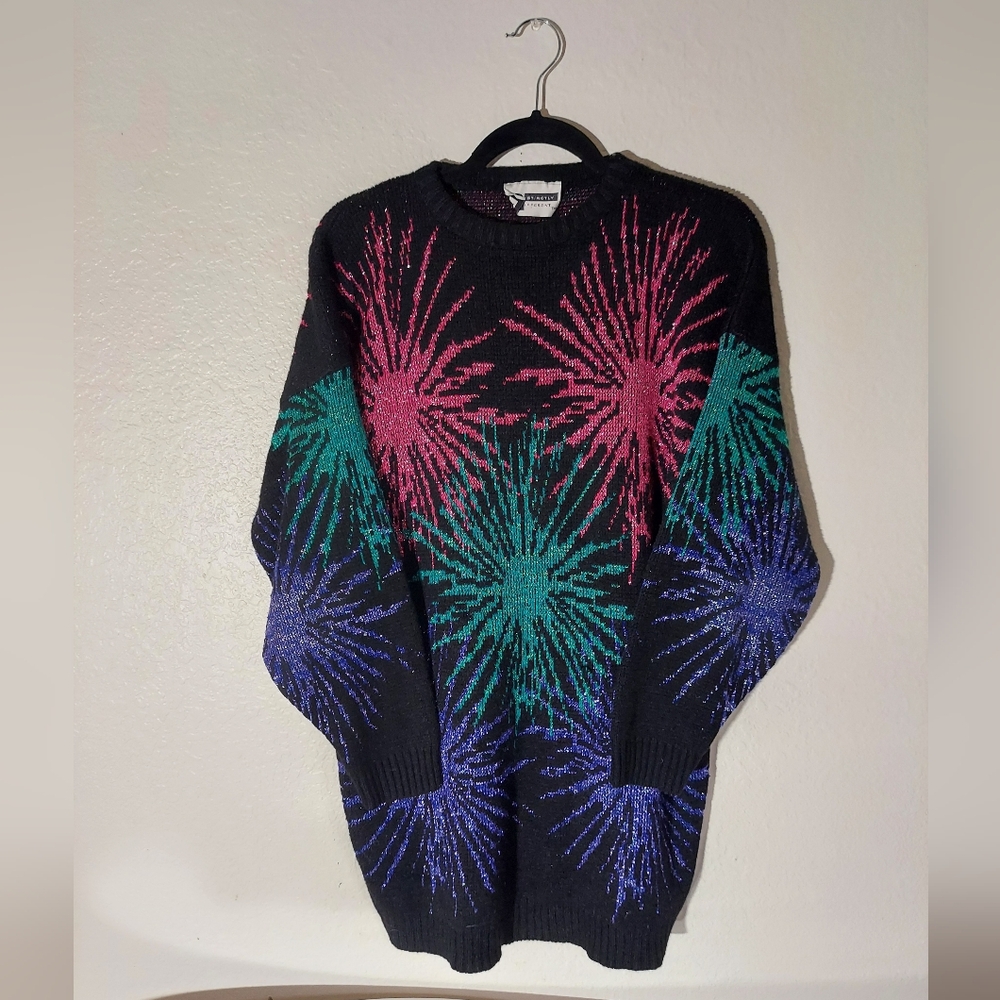Distinctly Different Vtg Black Multi Firecracker Shimmer Sweater Women's Sz 20 W